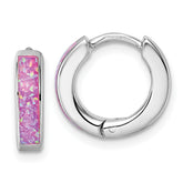 Sterling Silver Rhodium-plated Polished 3.25mm x 12mm Pink Lab Created Opal Hinged Hoop Earrings
